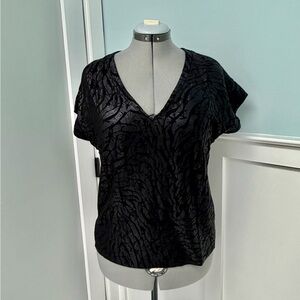 EUC White House Black Market Shimmering Black V-Neck Top M